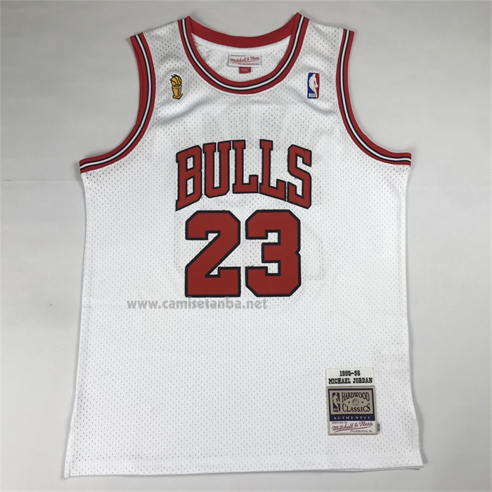 Camiseta Chicago Bulls Michael Jordan NO 23 Autentico 1995-96 Blanco